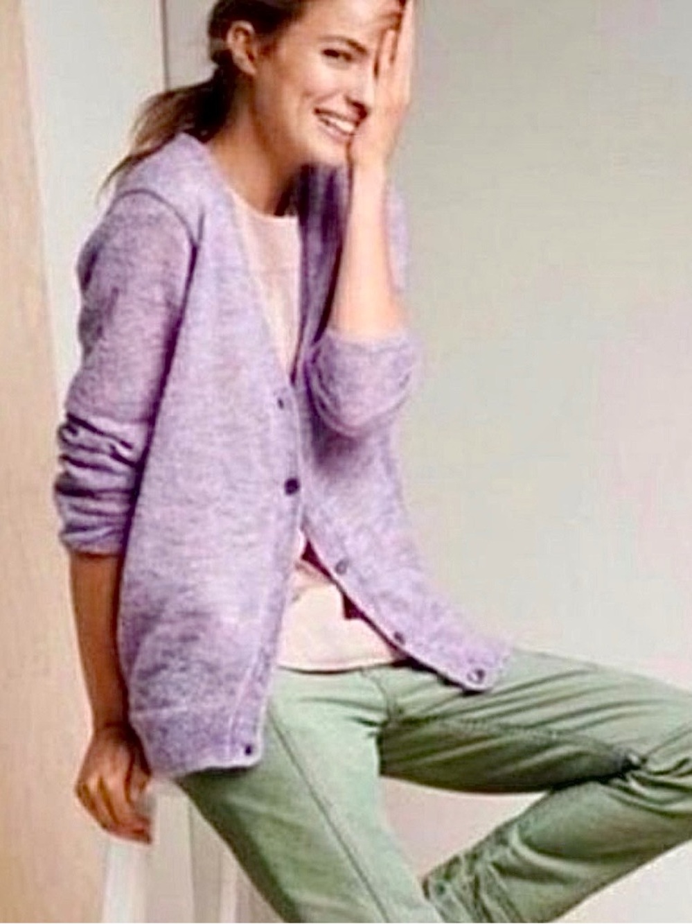 J. Crew Light Fluffy Mohair V-Neck Lavender Lilac Cardigan Size Medium